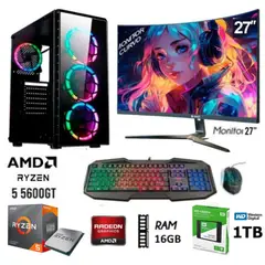 AMD - Computadora PC GAMER RYZEN 5 5600GT RAM 16GB DISCO SSD 1TB MONITOR 27 FHD