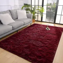 GENERICO - Alfombra Rectangular peluche pelo largo 1.60 x 2.00m Vino Tinto