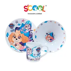 GENERICO - Vajilla de Ceramica - 3 Piezas Niña -Dibujos animados Aqua Pups
