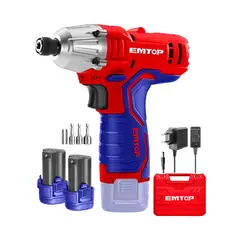 EMTOP - Atornillador de impacto 1/4″ 12V + 2 Bat 1.5AH