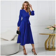 RINODERINA - Vestido Largo Elegante Liso Moderno Moda Mujer