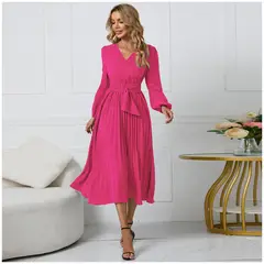RINODERINA - Vestido Largo Elegante Liso Moderno Moda Mujer