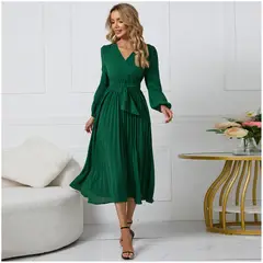 RINODERINA - Vestido Largo Elegante Liso Moderno Moda Mujer