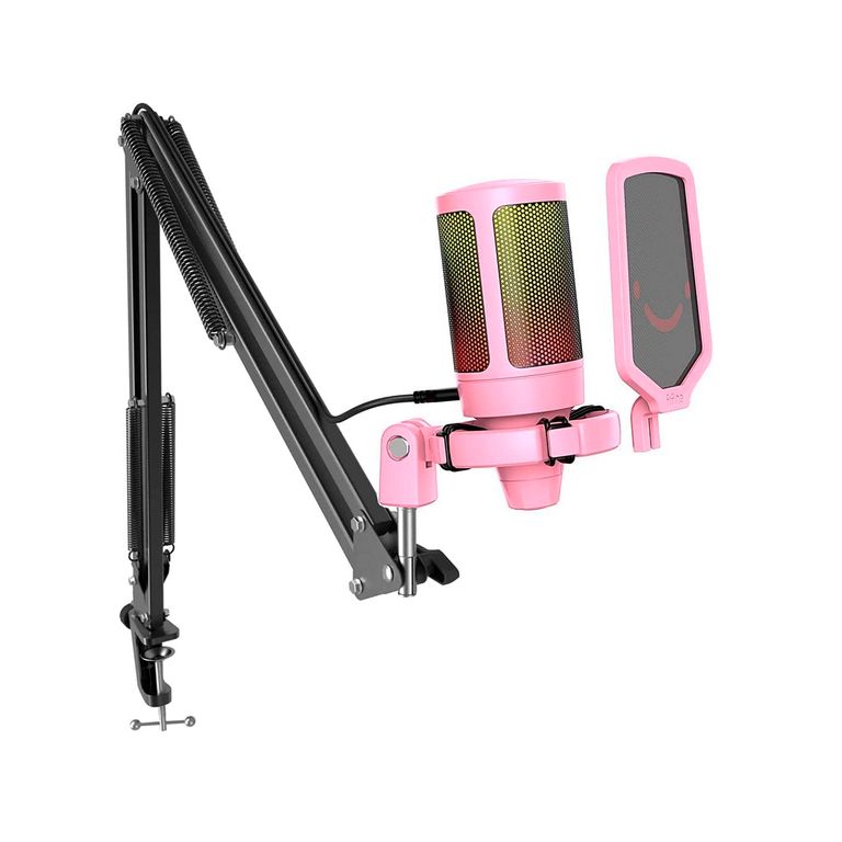 Micrófono Ampligame A6T Usb Rgb Soporte De Brazo Pink