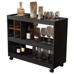TU MESITA - Mueble Bar con ruedas Praga color Negro
