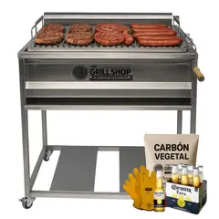 THE GRILL SHOP - Parrilla Mediana Full acero inoxidable Guantes Carbón Cerveza