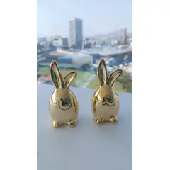 GENERICO - Adorno Conjunto de 2 Conejitos Dorados