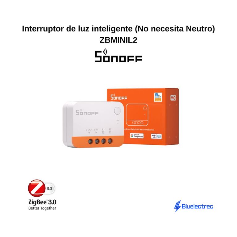 Interruptor luz inteligente Zigbee No requiere Neutro - ZBMINIL2