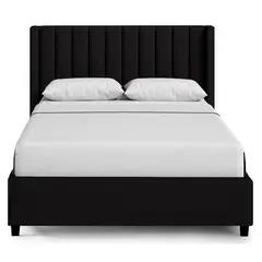 GENERICO - Cama Tapizada Listón con Patas de Madera Negro Queen