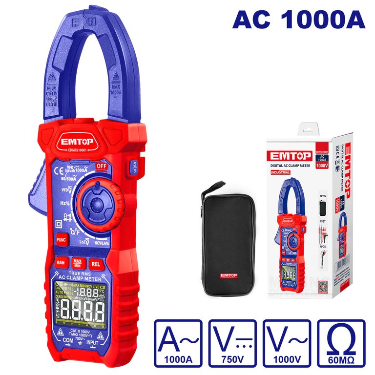 TESTER MULTIMETRO DIGITAL 6A/60A/1000A 6000 COUNTS DE GANCHO EDMR210001