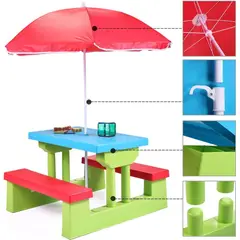 BABY - Mesita de Camping para Niños con Sombrilla Multicolor