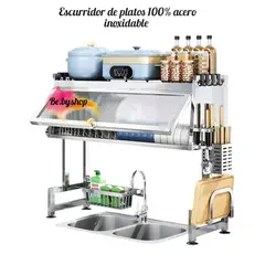GENERICO - Escurridor de platos con tapa de 85cm de acero inoxidable