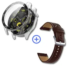 GENERICO - Pack case protector + correa cuero marron para Huawei watch GT3 46 MM