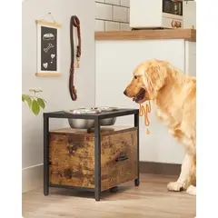 TU MESITA - Mueble para Perros Anton 2 platos MarrónNegro