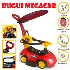 GENERICO - Buggie Empujador 3 en 1 Megacar Musical y Luces - Rojo
