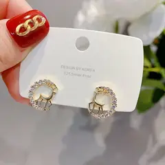 GENERICO - Aretes Pequeños Dorado para Mujer de Reno Navidad con Brillo Joyería