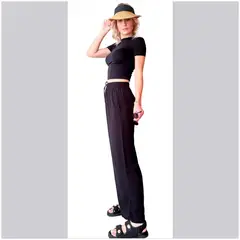 SOLO LEGGINGS - Pantalon Palazzo Casual Lino Solo Basics