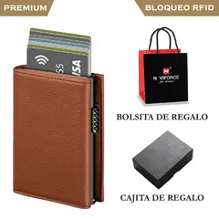 PREMIUM - Billetera Tarjetero Automático Inteligente RFID Anti Robo Cuero Negro