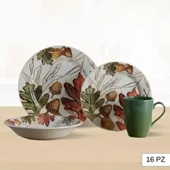 CORONA - Juego de Vajilla Castaña 16 Piezas