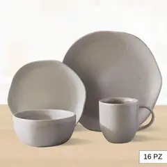 CORONA - Juego de Vajilla Cocreto Reactivo Gris 16 Piezas