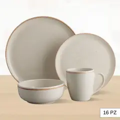 CORONA - Juego de Vajillas Caoba Beige 16 Piezas