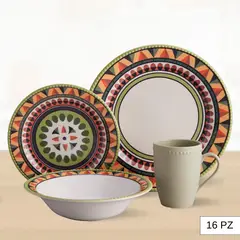 CORONA - Juego de Vajillas Etnica 16 Piezas