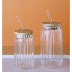 GENERICO - Pack x 2 Vasos Aesthetic con Tapa de Bambú y Sorbete 500 ml