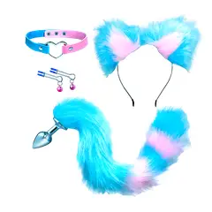 DR PINKY - Kit Bdsm Bondage Gatita Traviesa Collar Pinza Vincha Cola con Plug