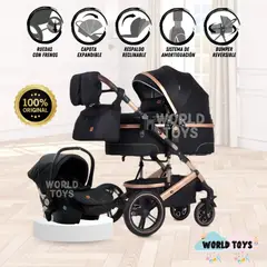 KIDDO - Coche Moisés de Lujo «SPLENDOR» Con Portabebé Black