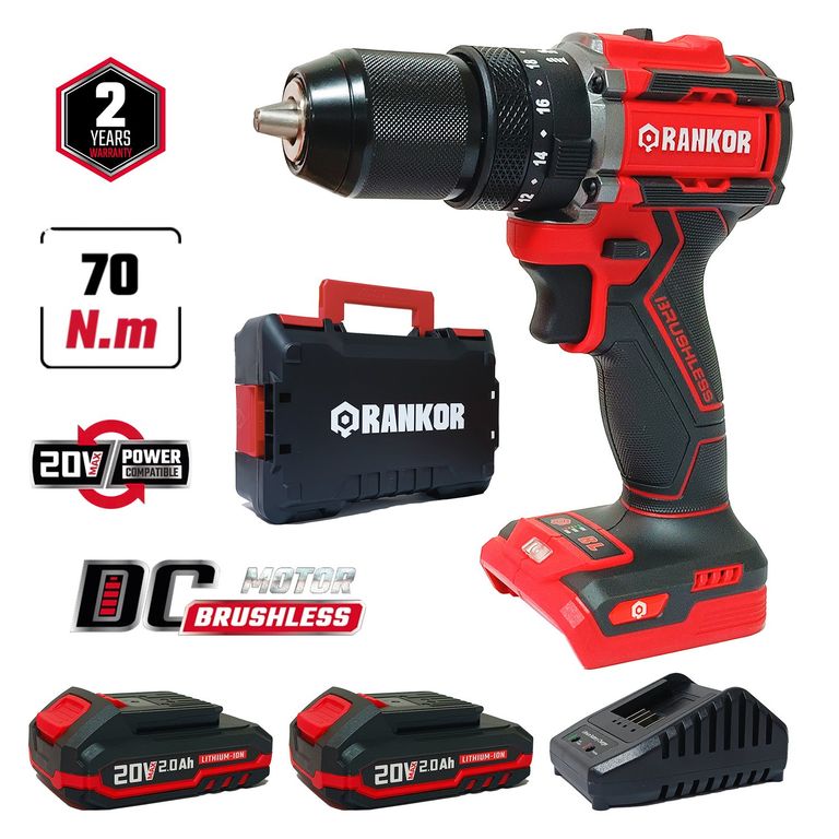 Taladro Percutor Industrial ½ RLID20001 20V 70Nm Brushless