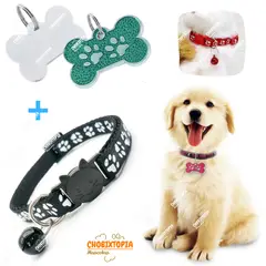 GENERICO - PLACA Y COLLAR PARA MASCOTAS CON CASCABEL NEGRO