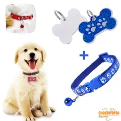 GENERICO - PLACA Y COLLAR PARA MASCOTAS CON CASCABEL - AZULINO