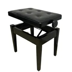 GENERICO - BANQUETA DE BASE DE MADERA AJUSTABLE, CON COJIN CUERINA COLOR NEGRO