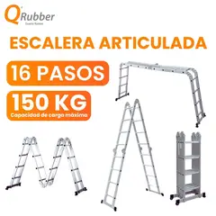 QRUBBER - Escalera multiposición articulada aluminio 16 peldaños 4.6 M -