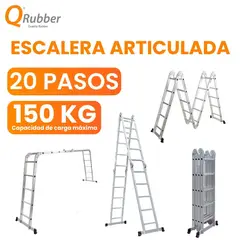 QRUBBER - Escalera multiposición articulada aluminio 20 peldaños 5.7 M -