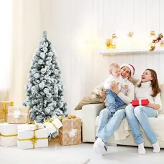 GENERICO - COMBO ARBOL NAVIDEÑO PREMIUM NEVADO 1.80m + 24 BOLAS PLATA + LUCES MU