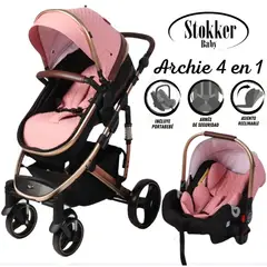 STOKKER BABY - Coche Moises de Lujo 4 en1 Con Porta Bebé Rosa