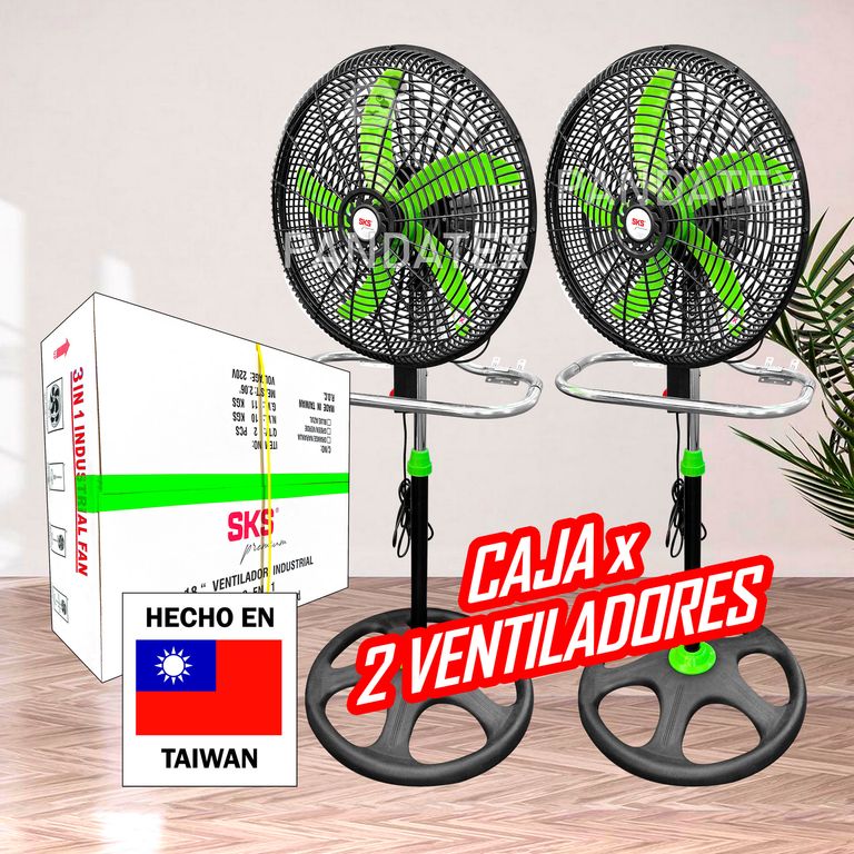 2 VENTILADORES DE TAIWAN CON PÉSDESTAL 3 EN 1 DE 18" DE 125W - 5 ASPAS