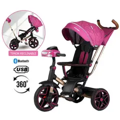VOYAGE - Triciclo Giratorio 5 en 1 Nova USB Bluetooth Fucsia
