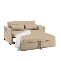 BARAKA HOME - Sofá Cama Filipos con Almohadas y Bolsillos Laterales 2 Plz - Beige Claro