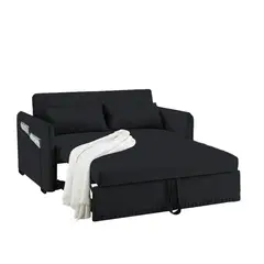 BARAKA HOME - Sofá Cama Filipos con Almohadas y Bolsillos Laterales 2 Plz - Negro