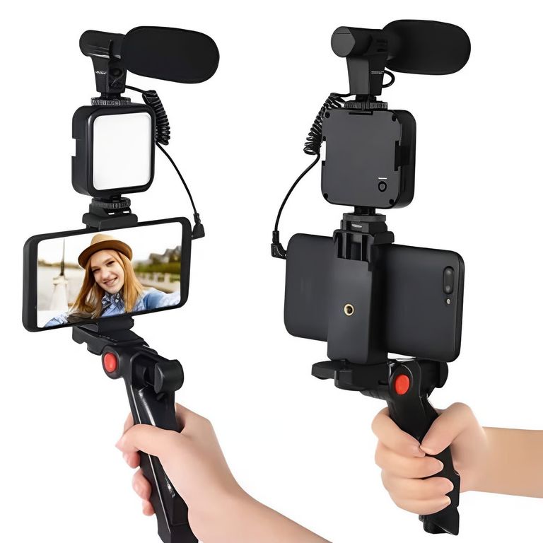 Kit Creación de Video Blog para Celular Luz Led Trípode Micrófono