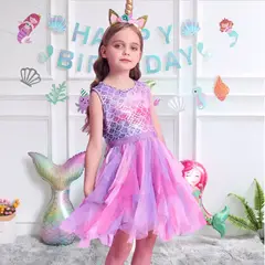 GENERICO - VESTIDO  PARA NIÑA DE SIRENA MANGA CORTA
