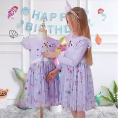 GENERICO - VESTIDO PARA NIÑA DE SIRENA MANGA CORTA LILA