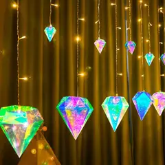 GENERICO - CASCADA OFERTA Diamante Iridiscente Prismático - Luces led AMBAR 3mts