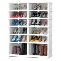 GENERICO - Organizador Zapatero 6 niveles Para 24 Pares Plegable Acrílico Blanco