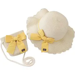 GENERICO - Sombrero y Bolso de paja para niña Amarillo