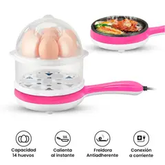 GENERICO - Hervidor Y Sarten Freidor De Huevos y Carne Eléctrico 2 en 1 Rosado