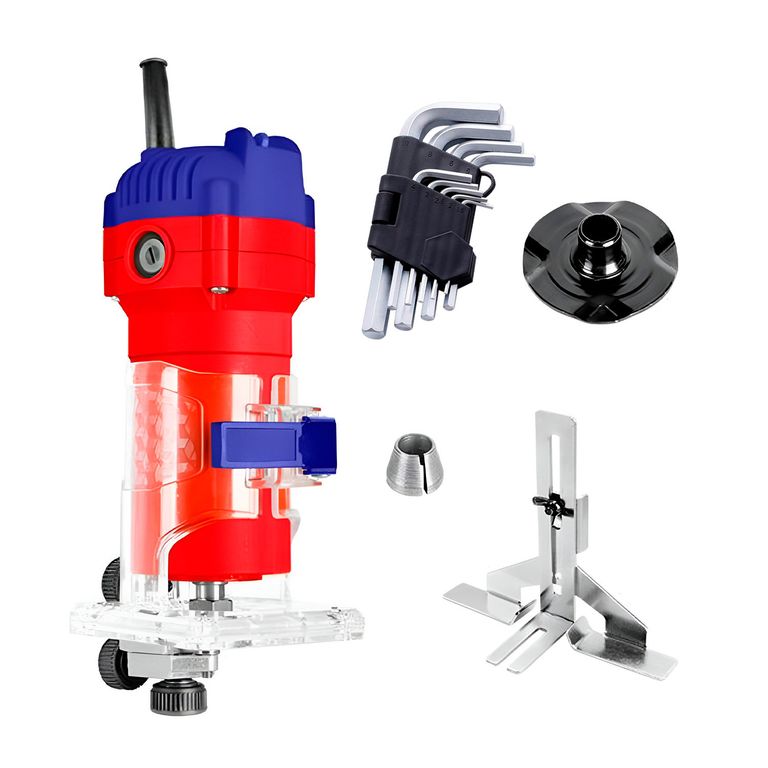 RUTEADORA FRESADORA 600W CARPINTERÍA + 9 PZAS LLAVES ALLEN