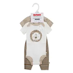 HUGGIES - Ropa de Bebé Conjunto 2 Bodies y Pantalón Niño Marrón Sabana